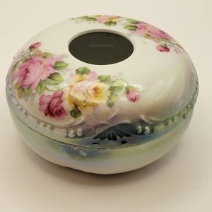 Vintage PK Selesia Porcelain  Floral Hair Receiver, Hand Painted Porcelain.